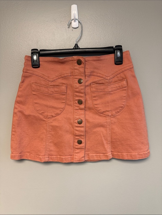 Forever 21 Dresses & Skirts - Forever 21 Button Front Mini Skirt Pink Denim Stretch Women's 27